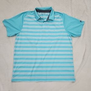 Under Armour Men's Loose Heat Gear Short Sleeve Teal Stripe Golf Polo Shirt 2XL